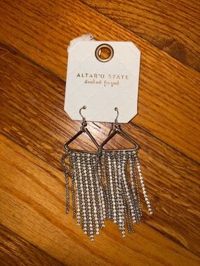 Altar'd State Silver Rhinestone Fringe Earrings
